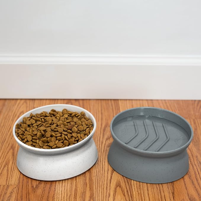 Kitty City Elevated Slow Feeder Cat Bowls (Set of 2), Whisker-Friendly Raised Cat Food Dishes with Ridges, Helps Reduce Fast Eating & Digestion Issues, Dishwasher Safe, 6.5 oz – White & Gray - Image 5
