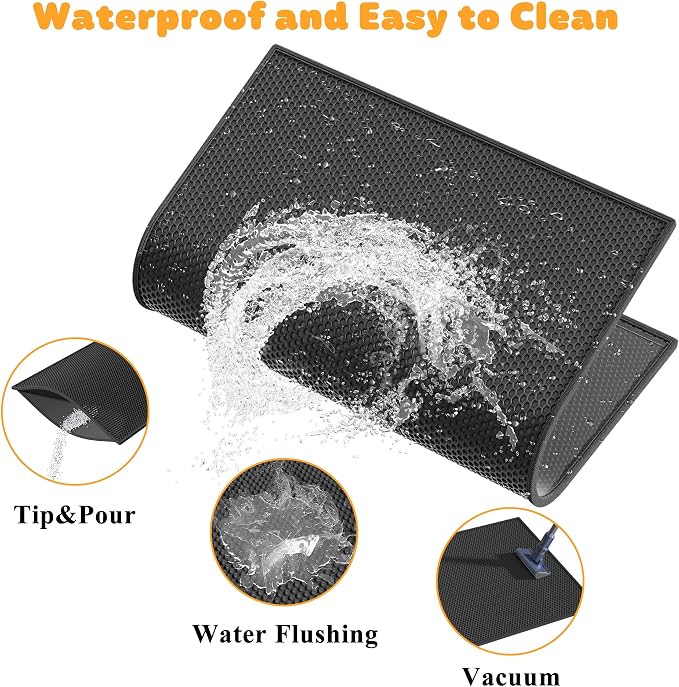 Pieviev Double Layer Cat Litter Mat Traps Scattered Litter 30''x24'' 2 Pack | Waterproof Urine Resistant Layer Litter Box Mat, Easy Collection, Soft on Kitty Paws, Black Color for Indoor Cats - Image 7