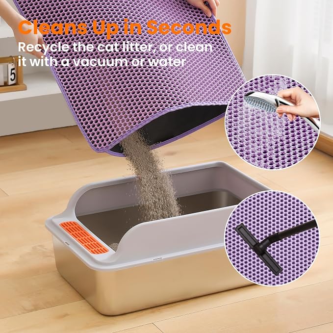 Cat Litter Mat, Double Layer Honeycomb Litter Box Mat | 24x18”, Efficient Litter Trapping, Easy to Clean, Waterproof, Non-Slip, Soft on Paws, Scratch Resistant, Purple, Large - Image 5