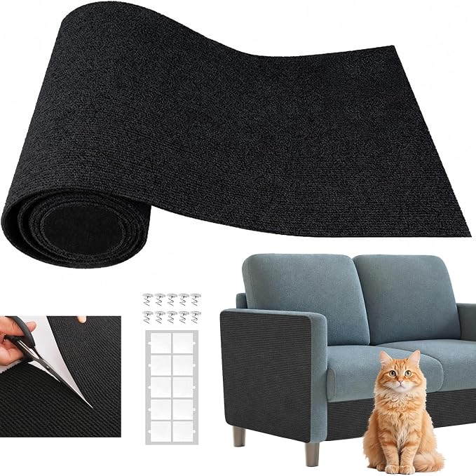 Cat Scratching Climbing Carpet Mat, Self-Adhesive Couch Furniture Protector | Trimmable, DIY Cat Scratch Post Covered Pad Replacement for Tree Shelf Steps Couch Corner Wall (Black, 78.7x15.8Inch) by SREBAY