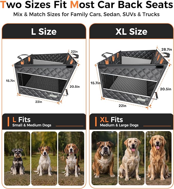 Doglike UNBREAK Hard Bottom Dog Car Seat for Back Seat Passenger Frinedly | [Military-Grade Protection], 450LB Ultra-Support Back Seat Extender for Dogs Carseat, Waterproof Pet Carseat XL Size - Image 8