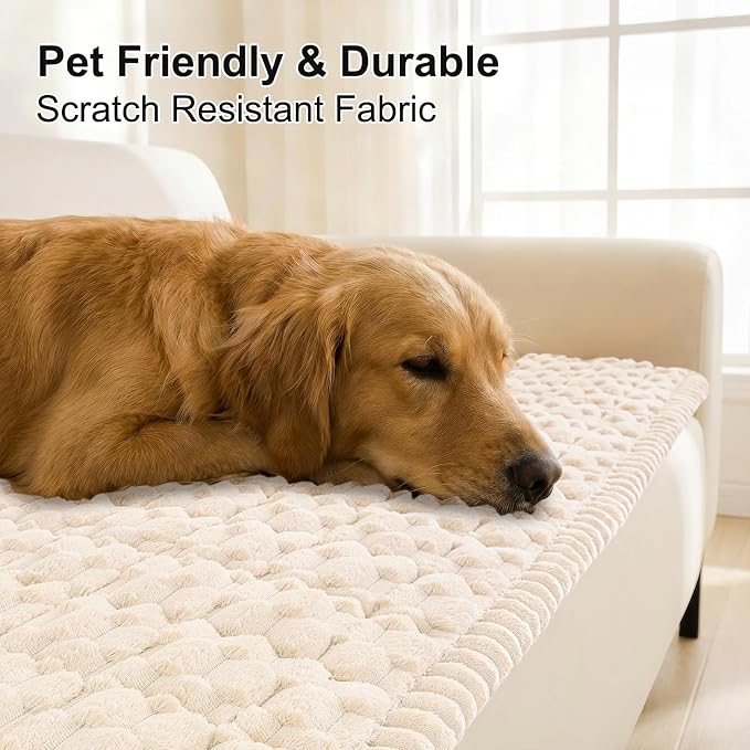 Smiry Non Slip Couch Covers for Dogs, Scratch Resistant Pet Sofa Protector | Machine Washable Soft Fuzzy Thick Furniture Cover for Sofa Loveseat Sectional Large Dogs, Cream, 27.6" x 88" - Image 3