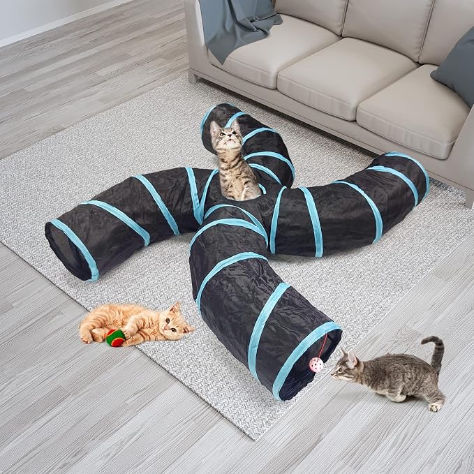 Bemodst Collapsible S-Shape Cat Tunnels - 4 Way Interactive Maze Toy for Kitten, Rabbit, Ferret - Image 2