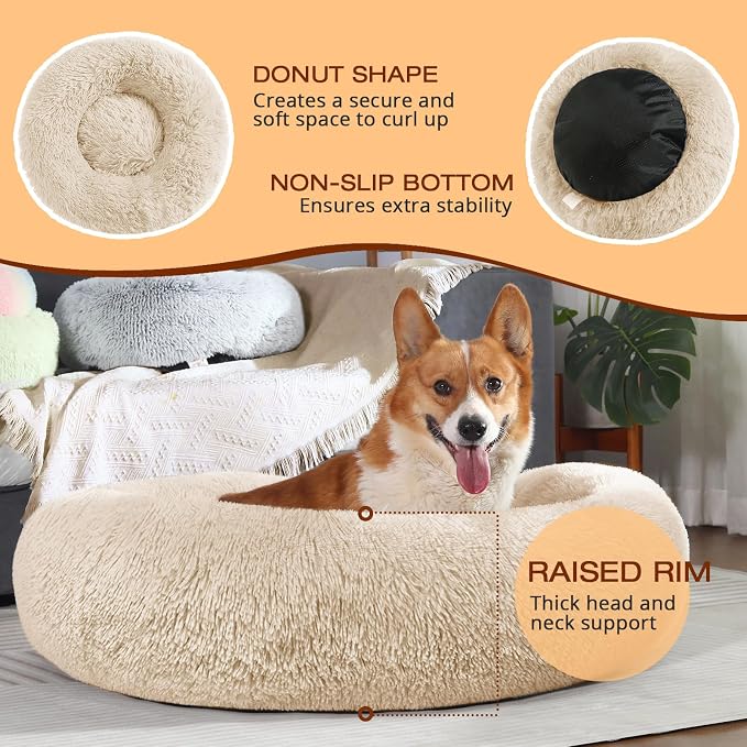 JOLLYVOGUE Dog Bed, Calming Anti-Anxiety Large Dog Bed, Fluffy Donut Cushion for Medium and Large Pets (27"/30"/36") - Image 5