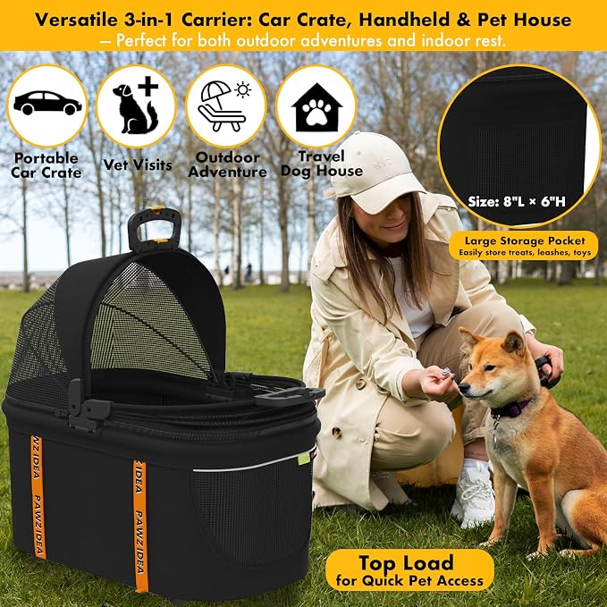 PAWZIDEA Portable Small Dog Crate for Car Travel Up to 33lbs, No-Zip Canopy | Enclosed Dog Car Seat Escape-Proof, Soft-Sided Small Medium Puppy Cats Car Kennel, Foldable Pet Carrier by Seatbelt, Top-Load - Image 7