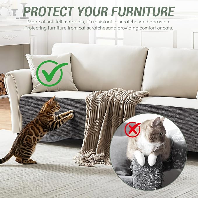 SEPAZON Cat Scratching Carpet Mat, Self-Adhesive Couch Furniture Protector | 78.7x15.8In Thickened, Cat Scratch Post/Tree Covered Pad Replacement, Shield for DIY Shelf Steps Couch Corner Wall, Darkgrey - Image 4