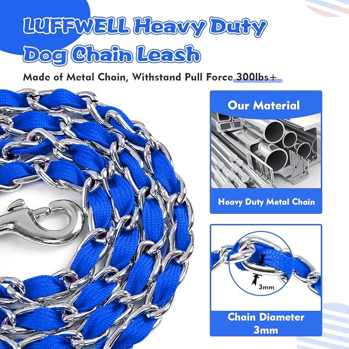 Metal Chain Dog Leash Chew Proof for Dogs, Blue, 3.0mm, 6FT | More Room for Everyday Walks and Outdoor Use, Chew Resistant Chain, Padded Handle, Swivel Clip - Image 2