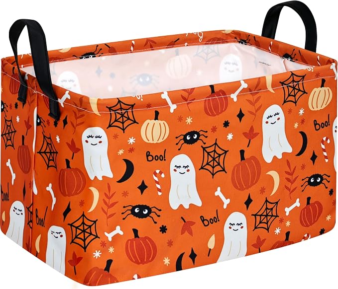 Rectangle Pumpkin Ghost Pattern Gift Storage Basket Home Shelf Storage Basket Organizer Box Clothes Laundry Hamper Nursery Basket Laundry Basket with Handles by Unknown