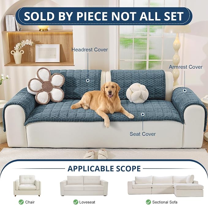 OstepDecor Couch Cover for Dogs, Washable Non Slip Sofa Cover for Pets | Soft Couch Covers for Sofa, Loveseat and Sectional, Furniture Protector Against Pet Hair & Dirt (35.4" x 35.4", Blue) - Image 4