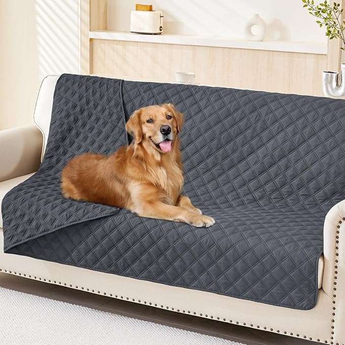 Smiry Waterproof Reversible Pet Couch Covers for Dogs | Pet Friendly, Soft Fabric, Washable Sofa Furniture Protector for Dogs Cat Kids, Checkered (68"x82", Dark Grey/Dark Grey) by Smiry