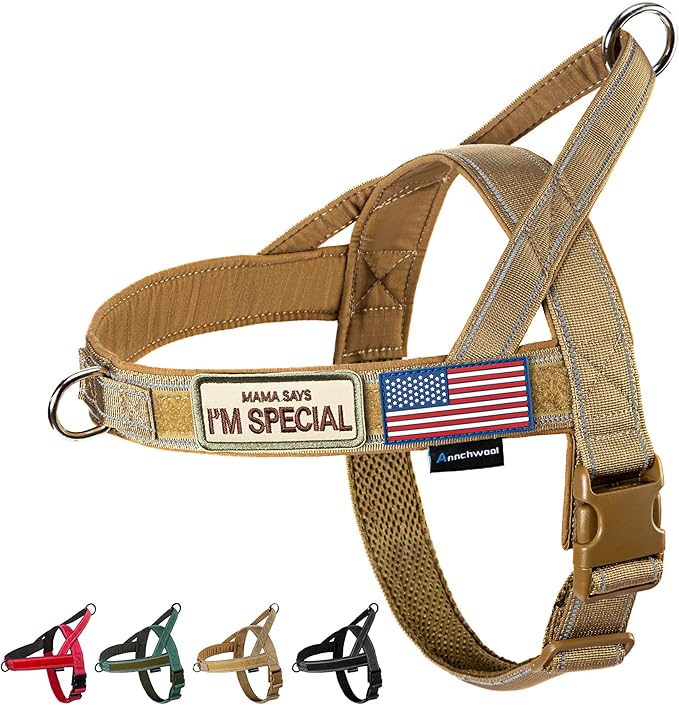 Annchwool No Pull Dog Harness with Soft Padded Handle-Reflective Strip Escape Proof and Quick Fit to Adjust Dog Harness-Easy for Training Walking for Small & Medium and Large Dogs(Brown,XS,1 In Width) by Annchwool
