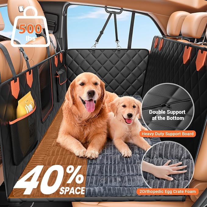 IJVAE Hard Bottom Car Seat Cover for Dog swith Removable Soft Blankets,Scratch-Proof and Anti-Slip Car Dog Hammock for Large Dogs Brown for Crew Cab Trucks F150 - Image 2