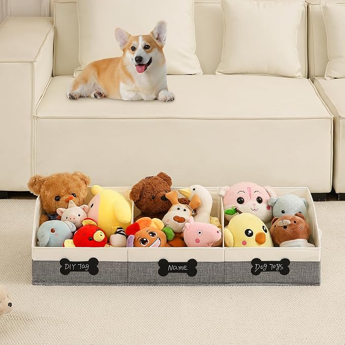 Qozary Large Dog Toy Basket with Diy Tag - Collapsible Dog Toy Bin, Fabric Personalized Dog Toy Box, Trapezoid Dog Toy Storage and Organizer for Pet Supplies - Image 7