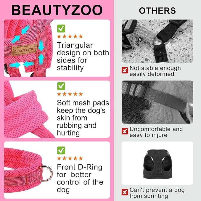 BEAUTYZOO Dog Harness Medium Sized and Leash Set, No Pull Step in Pet Vest | Breathable Mesh with Handle, Reflective, Adjustable No Choke Escape Proof, Lightweight, Easy Control for Walking, Pink M - Image 7