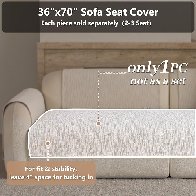 Waterproof Couch Cover for Dogs,Nonslip Sofa Cover for L Shaped Sofa,Washable Furniture Protector Pet Friendly(White,36"x70") - Image 2