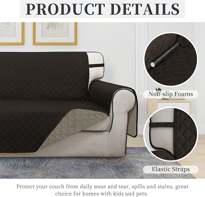 ISSUNTEX Double Protection 100% Waterproof Sofa Covers for Living Room, Couch Covers for 3 Cushion Couch Sofa, Reversible Furniture Protector Sofa Cover for Dogs, Pets, Kids (Sofa, Chocolate/Beige) - Image 5