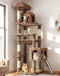 Globlazer Heavy Duty Leopard Cat Tree, 70in Sturdy Cat Tree for Indoor Cats Sturdy Large Cat Tower with Scratching Post & Board, Hammock, 2 Cat Condo for Adult Cats Kittens, F70 Pro, Leopard Print by Globlazer