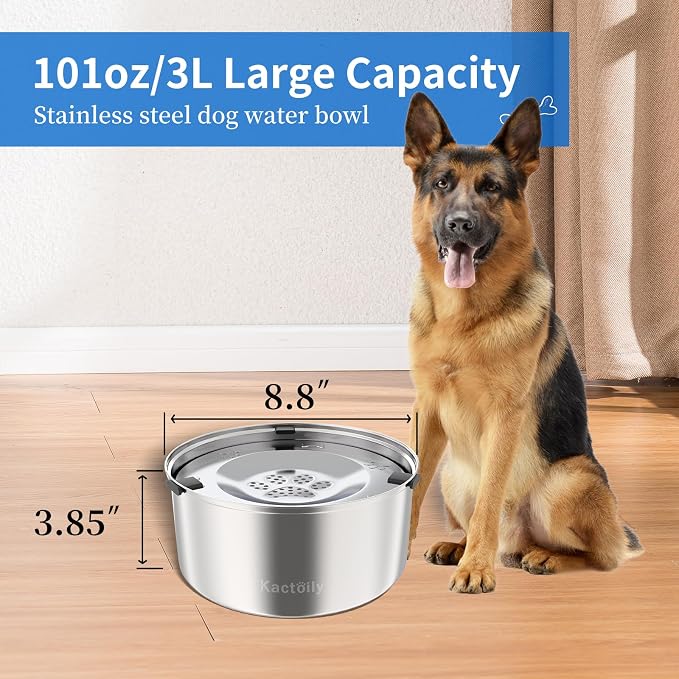 Kactoily 3L/101oz Dog Water Bowl Stainless Steel Slow Water Bowl for Dog | No-Spill Slow Drinking Water Bowl for Medium Large Dogs, Spill Proof Dog Water Bowl for Home, Vehicle and Travel Use - Image 5