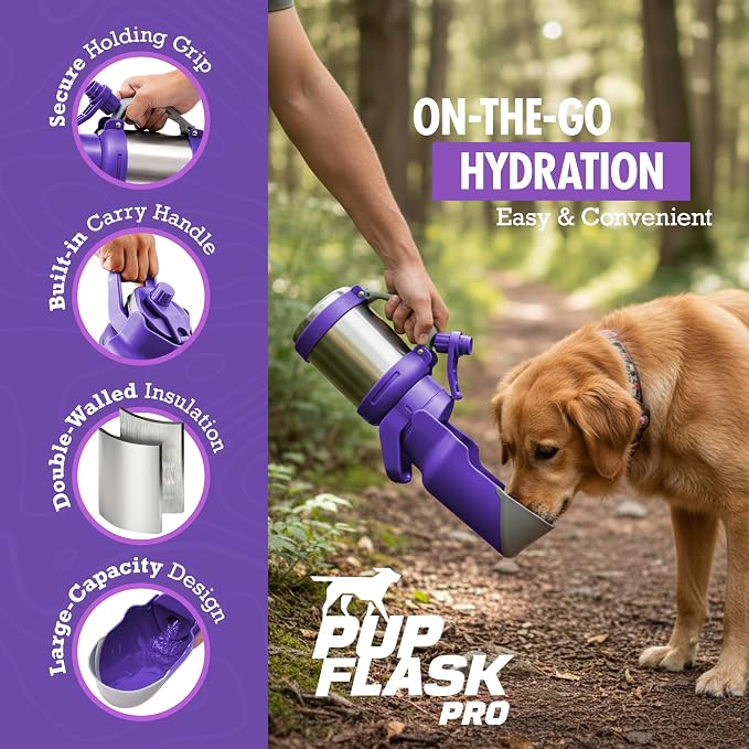 PupFlask Pro Portable Insulated Dog Water Bottle, Stainless Steel Bowl | 30 or 50 oz Leak-Proof Thermos Dispenser Keeps Water Cold 24+ Hours, Built-In Flip Cup for Walking, Hiking and Travel - Image 2