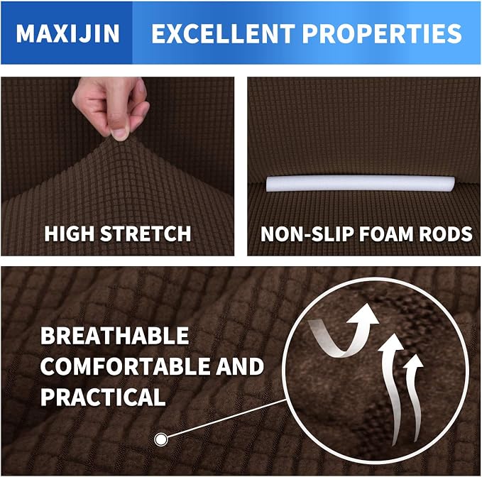 MAXIJIN Super Stretch Couch Cover for 3 Cushion Couch, 1-Piece Universal Sofa Covers Living Room Jacquard Spandex Furniture Protector Dogs Pet Friendly Fitted (Extra Large, Coffee) - Image 5