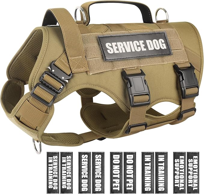 Service Dog Vest Harness for Medium Dog, Tactical Working MOLLE Vest with 10 Pet Patches, No Pull Heavy Duty Harness for Training Walking by WINSEE