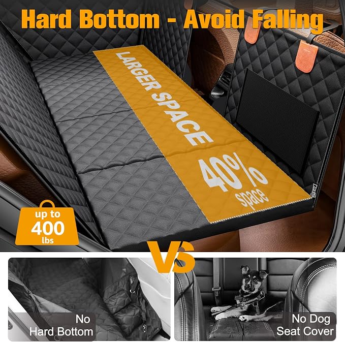 PETICON Dog Car Seat Cover for Back Seat, Hard Bottom Back Seat Extender | Rear Seat Pet Cover for Dogs - Supports 400lbs, Waterproof and Scratch Resistant Dog Hammock with Mesh Window For Cars & SUVs - Image 2