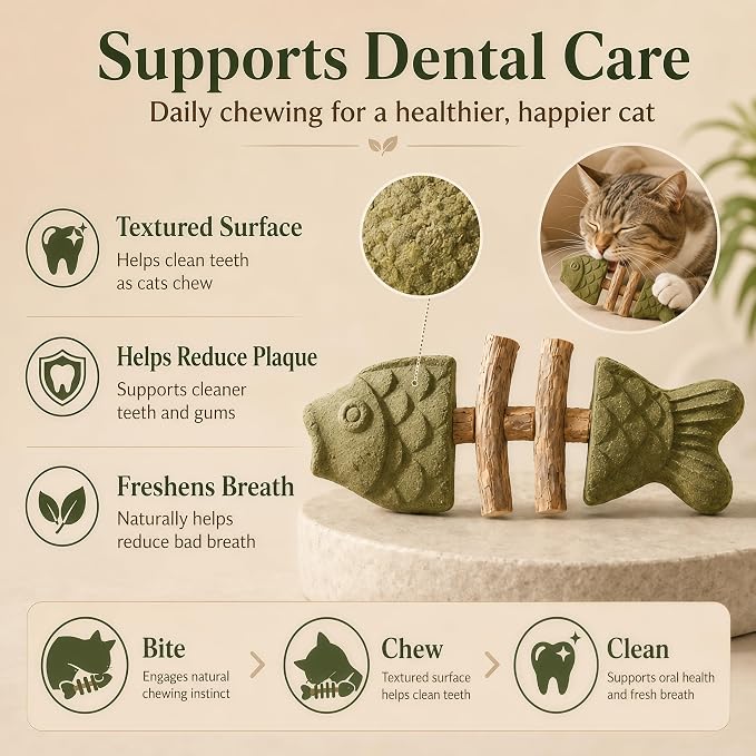 Catnip and Silvervine Chew Toy for Cats (3 PCS, Mixed Flavor) | Natural Fishbone Cat Dental Toy with Silvervine Sticks, Teeth Cleaning, Boredom Relief for Kittens & Adult Indoor Cats - Image 4