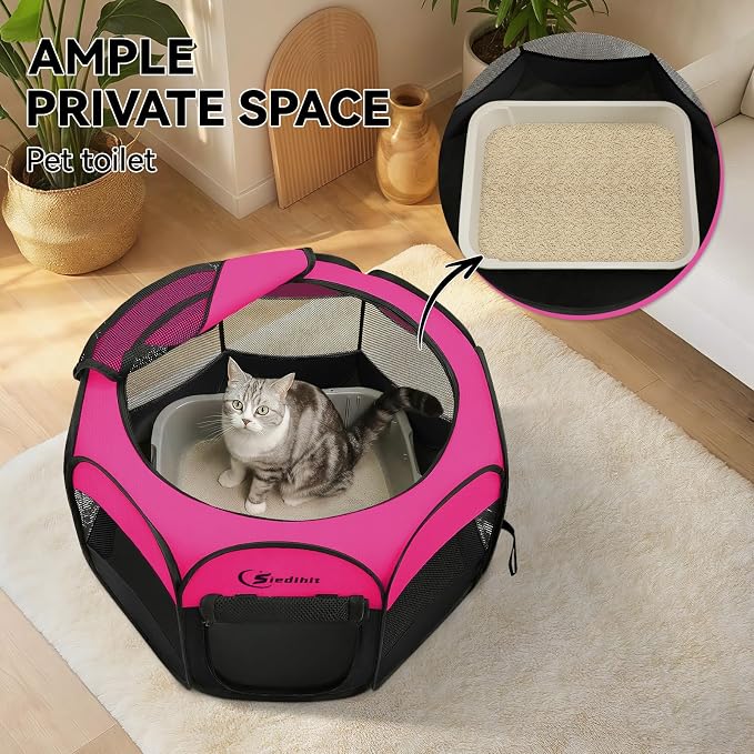 Siedihit Dog Playpen, Puppy Pet Playpens Indoor for Small Dogs Tent Crates | Cage Indoor/Outdoor, Portable Pop Up Dog Kennel Playpen with Carrying Case for Dogs/Cats/Rabbits, Hot Pink - Image 6