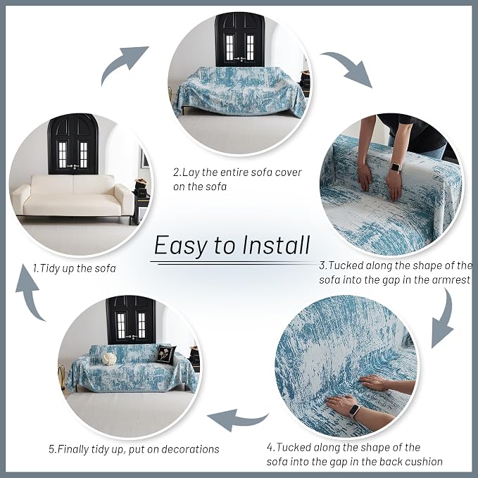 MYSKY HOME Boho Couch Cover for Dogs Washable Sage Abstract Couch Sofa Protector for Cats Pets Friendly Chenille Geometric Sofa Covers Soft Durable Farmhouse Sofa Slipcovers, 71" X102" - Image 5