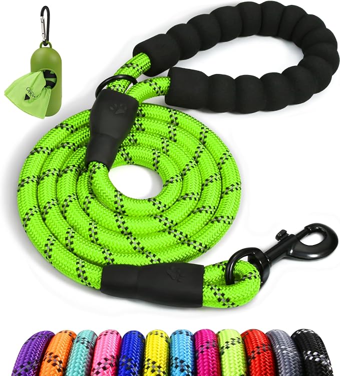 Taglory Rope Dog Leash for Medium Large Dogs, 6 FT Padded Handle, Green | Climbing Rope for Strong Pullers, Reflective for Night Walks and Training, Comfortable Grip, Anti-tangle Swivel Clip 1/2 inch by Taglory