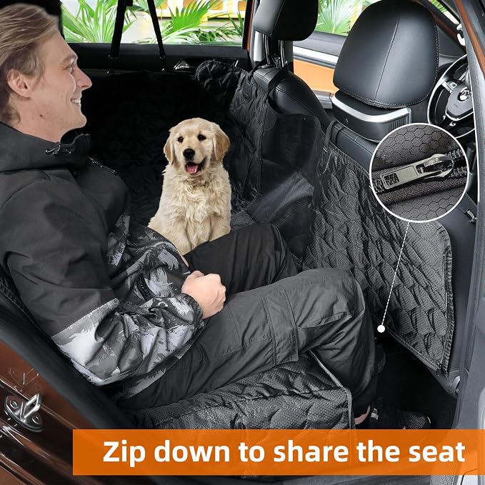 PETICON Dog Car Seat Cover for Back Seat, Waterproof Dog Hammock for Pets | Zippered Design Allows Passenger Seat Access, Mesh Window for Pet View, 600D Oxford, Prevents Scratches, Hair, Mud, and Dirt - Image 2