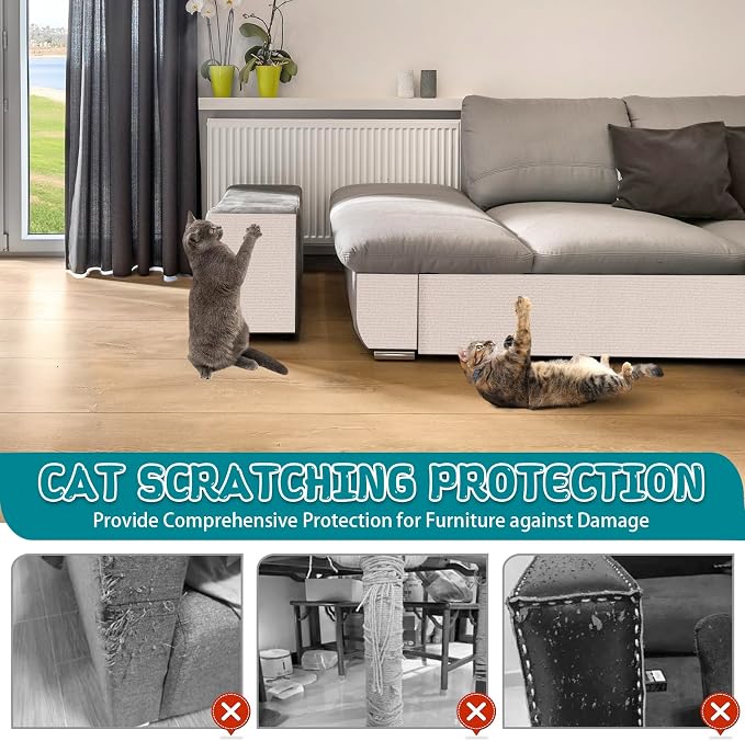 LSGCQ Cat Scratch Mat Self Adhesive Cat Scratch Furniture Protector | Self Adhesive Cat Scratching Mat Replacement for Cat Tree Post Couch Wall Furniture Protector (39.3" x 15.8", Cream White) - Image 5