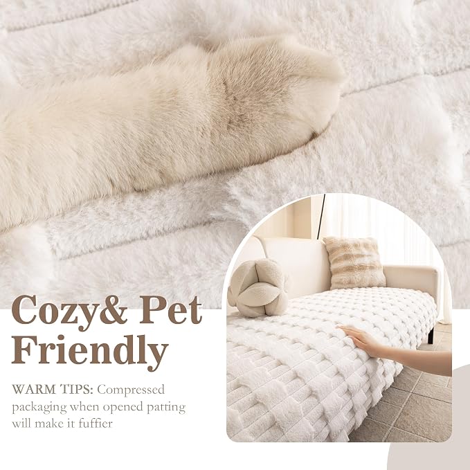 MYSKY HOME 100% Waterproof Couch Cover for Dogs, Plush Pet Couch Covers for Sofa Washable, Couch Covers for 3 Cushion Sofa Pet Friendly, Non-Slip Durable Sofa Cover Slipcover Protector, Cream, 35"x71" - Image 2