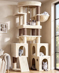 Globlazer Tall Cat Tower for Indoor Adult Cats, 72-inch, S72G, Beige | Heavy Duty Cat Tree House for Big Cats with 2 Extra-Large Padded Platform, 7 Sisal Scratching Posts, 3 Large Condos by Globlazer