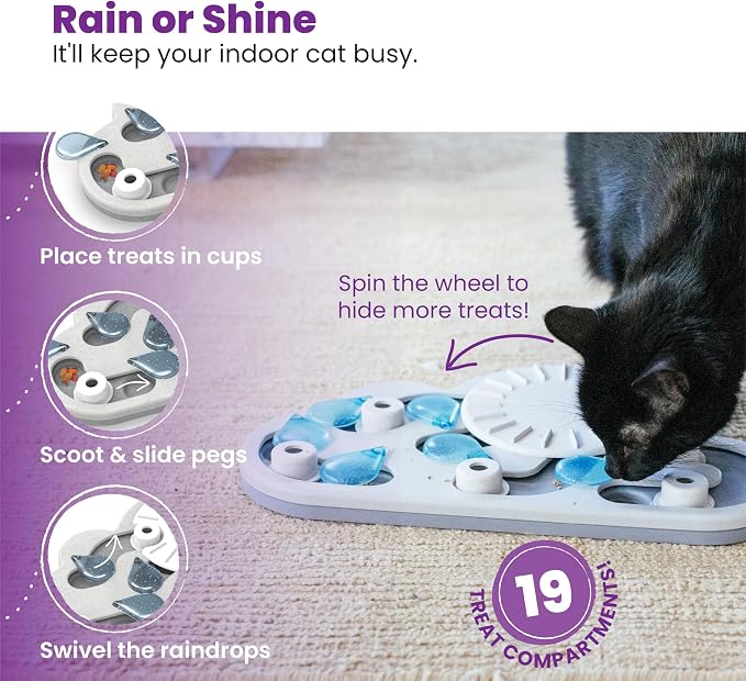 Catstages Nina Ottosson Rainy Day Puzzle & Play Cat Toy Treat Puzzle, 14" | Level 3 Advanced, 19 Hidden Treat Cups, Problem Solving, Interactive Enrichment, Slow Feeder, Indoor Cats & Kittens - Image 3
