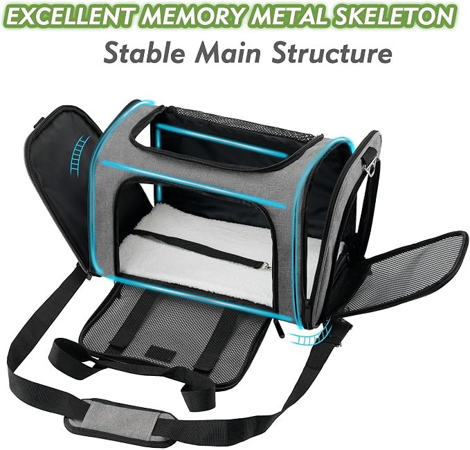 Soundy Large Cat Carrier Dog Carrier Under 25 Lbs,Collapsible Ventilated Portable Pet Bag with Soft Sided Breathable Mesh for Long Car Trips Maxi Load 2 Kittens or Small, Medium Dog (Large Grey) - Image 2