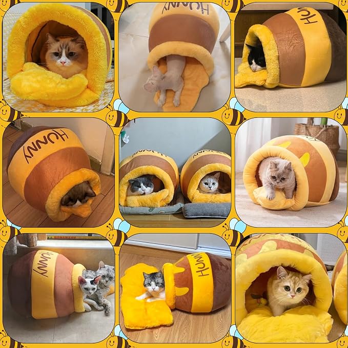 Honey Pot Cat Cave Bed, Soft and Thick Rebound Sponge Pet Nest with Removable & Washable Cushion, Cute Cartoon Design for Small Cats and Breeds - Image 7