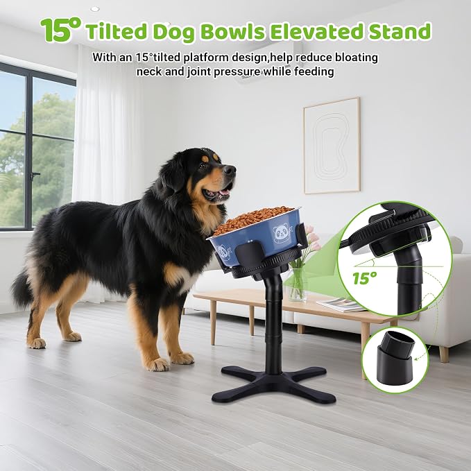 Dog Bowls Elevated Adjustable Stand, Raised Bowl with 3 Heights & Tilted Feeding Stand, Compatible with Various Bowls, for Medium & Large Breeds (2 Pack) Black - Image 2