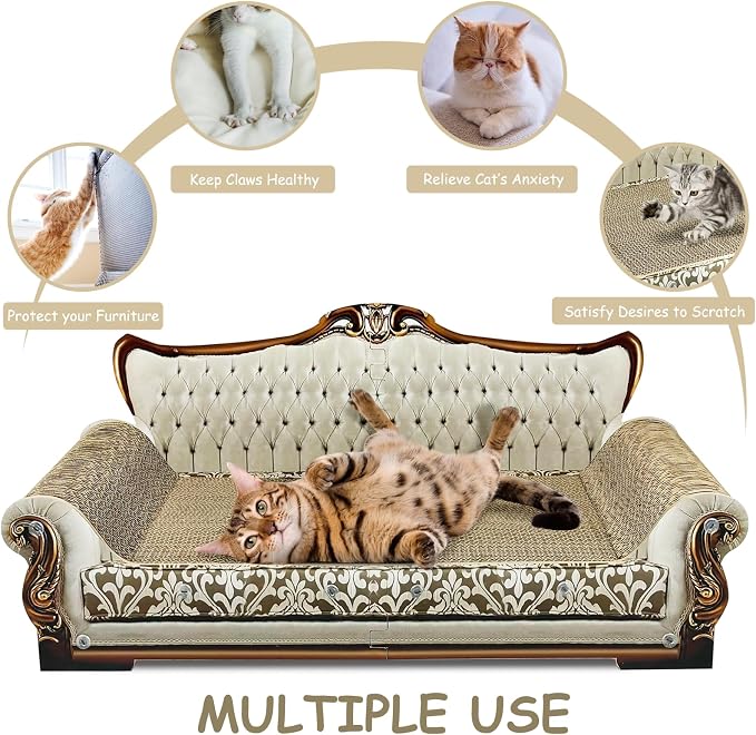 Luxury Cardboard Cat Scratcher Sofa Bed, Couch Shaped Scratching Board, Scratch Lounge with Catnip, Scratcher for Indoor Cats Large Grey - Image 4