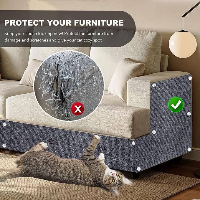 78.7"X15.8" Self-Adhesive Cat Scratching Mat - Durable Couch Protector from Cat Claws, DIY Furniture Protector from Cats Scratching, Sticky cat Scratch Wall mat- No Residue, Safe for Cats (Dark Grey) - Image 2