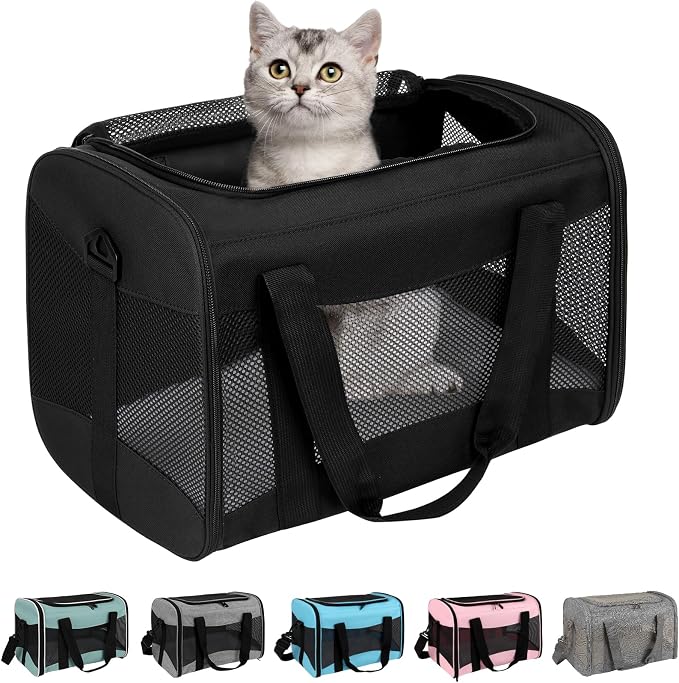 Cat Carrying Case - Pet Carrier Airline Approved, Protable and Breathable Pet Travel Carrier Removable Fleece Pad, Collapsible Cat Carrier Dog Carrier for Medium Cats Small Cats Dogs(Medium, Black) by home