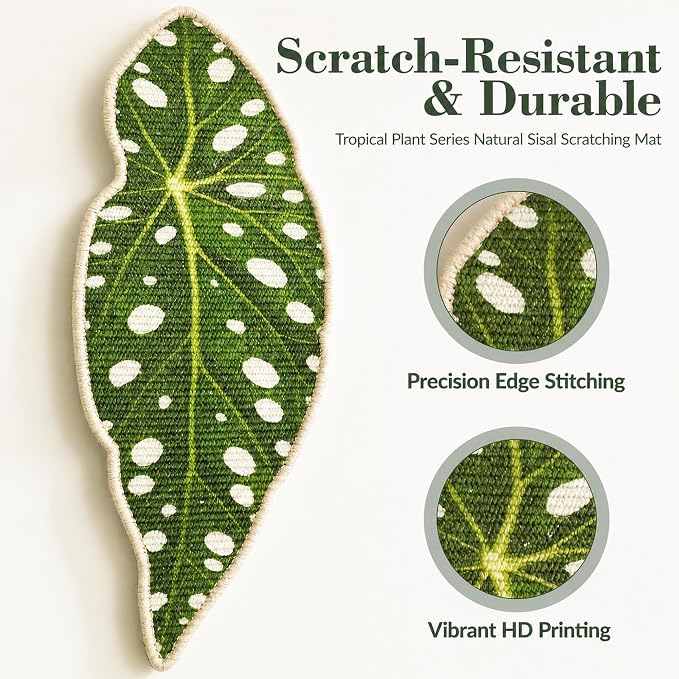 Natural Leaf-Shaped Sisal Cat Scratcher for Wall and Floor, Large Cat Scratch Pad for Indoor Cats Furniture Protection, Extra Large Wall Mounted Cat Scratching Mat for Claw Care (Velvet Taro) - Image 2
