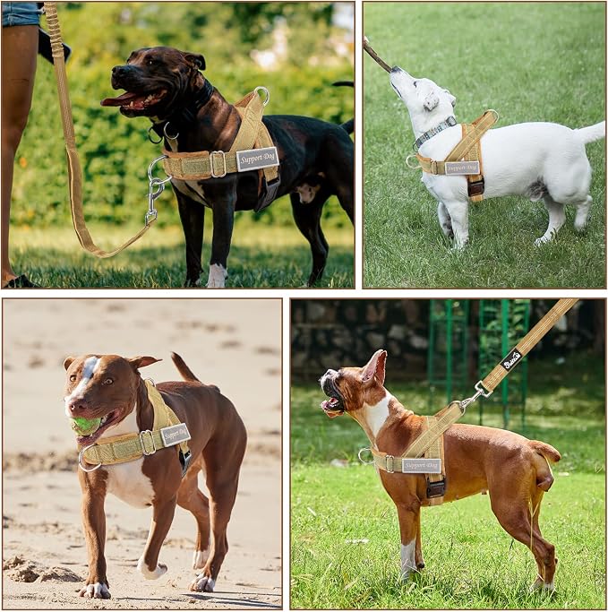 SlowTon No Pull Dog Harness with Front Clip - Heavy Duty, Soft Padded | Neck & Chest Adjustable, Tactical Pet Vest and Leash Set for Large Medium Sized Dogs, for Easy Walk & Training, Tan M - Image 8