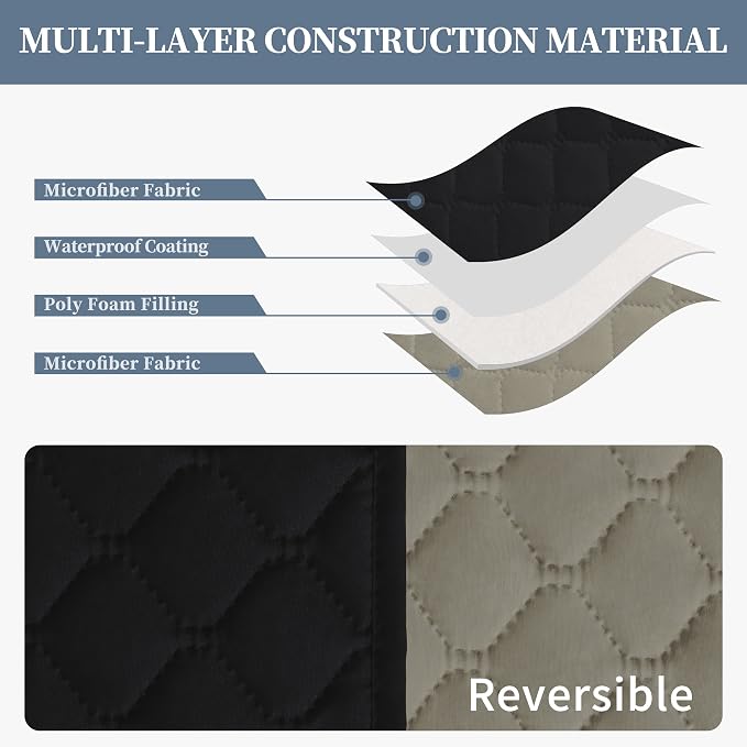 ISSUNTEX Double Protection 100% Waterproof Recliner Covers for Living Room, Reversible Furniture Protector Recliner Couch Sofa Slipcover for Dogs, Pets, Kids (Recliner, Black/Beige) - Image 4