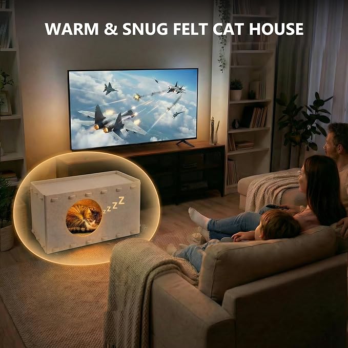 Cat House for Indoor Cats, Scratch Resistance Cat Cave Bed, Felt Peekaboo Cat Hideaway for Large & Multiple Cats Up to 22Lbs, Cream - Image 6