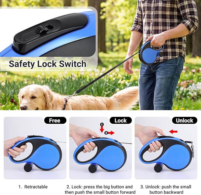 Segarty 26 Ft Retractable Lead for Dogs Weighing 66 lbs - 110 lbs, 8m Heavy-Duty Dog Leash with Poop Bag Holder, Extra Long Lead with Anti-Slip Handle One-Handed Brake Pause Lock for Medium Large Pet - Image 4