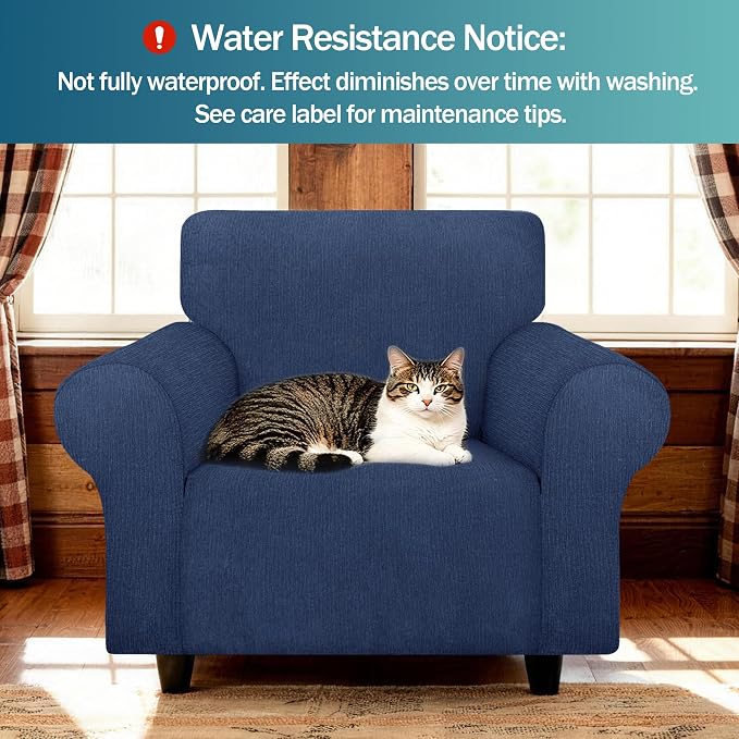 Waterproof Stretch Spandex Chair Sofa Slipcover - Non-Slip Soft Couch Cover with Elastic Bottom, Washable Leakproof Furniture Protector for Kids, Pets, Dogs & Cats (Chair, Navy) - Image 2