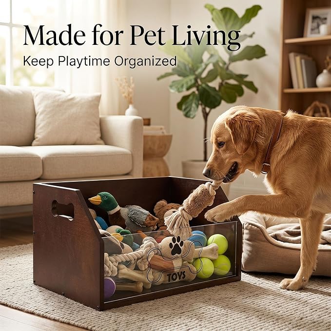 Pethiy Dog Toy Box,Wooden Pet Toy Storage Box, Pet Toy Organizer Basket | Toy bin for dogs large Dog Toy organizer pet toy storage for Collars and Pet Supplies,Living Room - Image 6