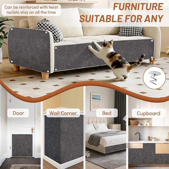78.7" x 15.8" Cat Scratch Furniture Protector | Trimmable DIY Self-Adhesive Strong Adhesion, Won't Fall Off, Easy to Use, Leaves No Residue, for Couch, Sofa, Wall & Door - Image 7