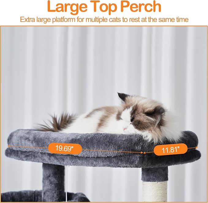 Heybly Cat Tree, 71-Inch-Tall Tower for Indoor Cats with 2 Perches HCT034G | Large Cat Furniture with 2 Big Condos, 2 Hammocks, Basket, Scratching Pad, Multi-Level Cat Condo, Smoky Gray - Image 6
